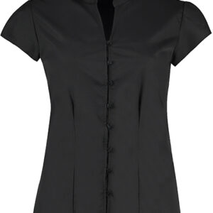 Tailored Fit Mandarin Collar Poplin Blouse Cap Sleeve
