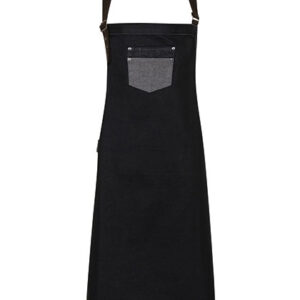 Division Waxed Look Denim Bib Apron With Faux Leather